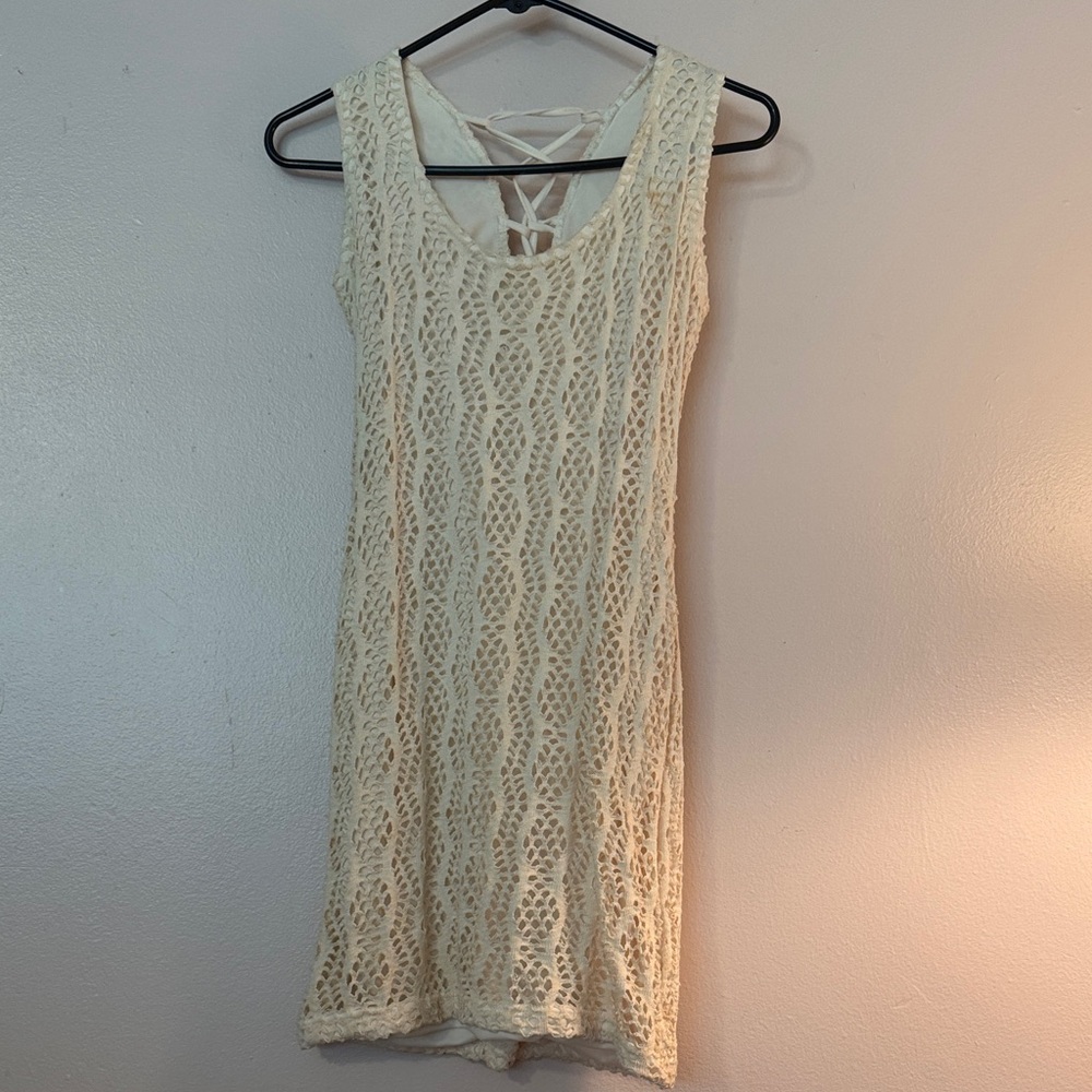 Vintage Crochet Sleeveless Knit Dress in Cream